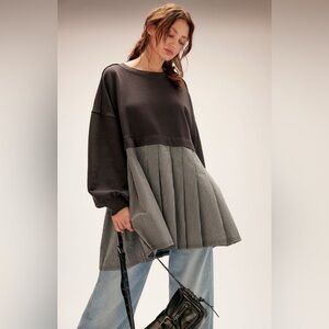 Free People Elenor Striped Sweatshirt in Washed Black Combo size Small